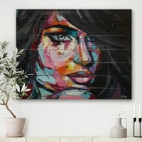 Абстрактен цветен Фентъзи портрет на млада жена Модерен принт върху естествена борова дървесина