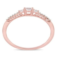 Карат Т. Г. В. създаден бял сапфир и диамант-акцент розово покритие стерлинги сребро три-камък обещание пръстен