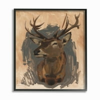 Ступел индустрии елен портрет сиво кафяво Животни Живопис рамкирани стена изкуство от Джейкъб Грийн