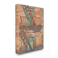 Ступел Начало Дé Кор градски пейзаж пожарна стълба зелен червен живопис платно стена изкуство от Итън Харпър