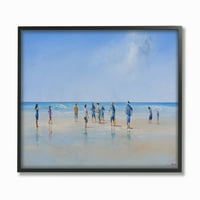 Ступел Начало декор Плаж любителите на океана ярко синьо и сиво живопис платно стена изкуство