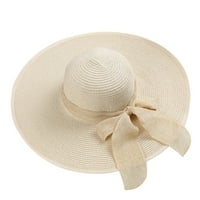 Жени Сгъваема широка периферия флопи слънце плаж сламена шапка с панделка