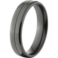 Плосък черен циркониев пръстен с един централен Милграйн жлеб