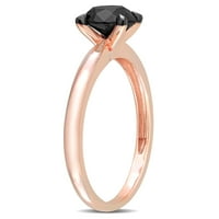 Карат Т. в. черен диамант 14кт Розово злато пасианс годежен пръстен