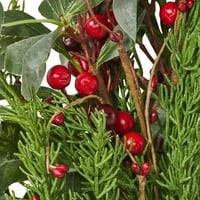 Благородна къща Елбертон изкуствени 26 маслинов лист венец с плодове, зелено и червено