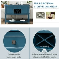 Дървена конзолна маса с шкаф за съхранение на вино отворен рафт за домашна кухня-Тъмно синьо
