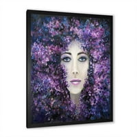 Дизайнарт 'портрет на дама с лилави лавандулови цветя' модерна рамка Арт Принт