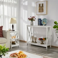 Алден дизайн 2-степенна дървена конзолна маса с рафт, Бяла