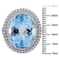 Миабела Дамски карат овално изрязан небесно син топаз карат диамант 14кт Бяло Злато коктейл пръстен