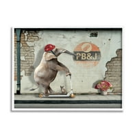 Ступел индустрии слон Езда скутер стари тухлени градски улици графично изкуство бяла рамка изкуство печат стена изкуство, дизайн от Нобълуъркс
