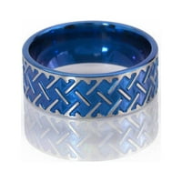 Плосък титанов пръстен с фрезован келтски дизайн, анодизиран в синьо