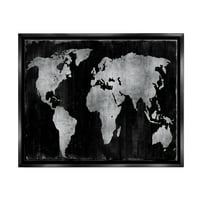 Ступел Закален Черен Свят Карта Пътуване И Места Живопис Черно Плаващ Рамкирани Изкуство Печат Стена Изкуство