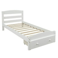 Аукфа Дърво платформа легло-двоен размер легло рамка с чекмедже за съхранение за тийнейджъри , възрастни-Бяло