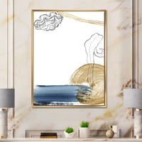 Златна Морска Черупка Класическа Синя Абстрактна Рамка Живопис Платно Изкуство Печат
