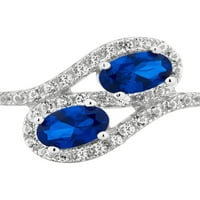 Създаден синьо и бяло сапфир скъпоценен камък стерлинги сребро два каменни пръстен