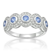 Джей сърце дизайн стерлинги сребро сваровски фантазия синьо и бяло симулирани бял диамант пръстен лента
