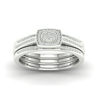 1 4к ТДВ диамант с стерлинги Сребърен клъстер ореол сватбен пръстен комплект