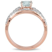 Миабела Дамски карат Аквамарин карат диамант 10кт Розово злато ореол 2-парче булчински комплект