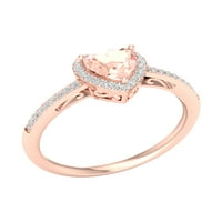 Императорски скъпоценен камък 10к Розово злато сърце Морганит КТ ТВ диамантен ореол Дамски пръстен