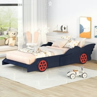 Рамка за двойно легло, детско легло на платформа, състезателна кола, синьо и червено