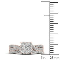 3 4к ТДВ диамант 10к Розово злато клъстер Булчински пръстен комплект