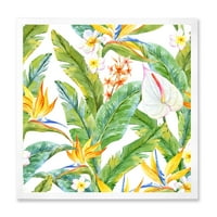 Дизайнарт 'жълти цветя и тропическа зеленина' модерна рамка Арт Принт