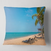 Дизайнарт Блу Бийч с палми - възглавница за снимка на морския бряг-16х16