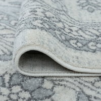 Традиционна зона килим Медальон сив, крем вътрешен бегач лесен за почистване