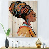 Дизайнарт 'афро американка с тюрбан' модерна Щампа върху естествена борова дървесина