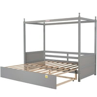 Двойно легло с балдахин разтегателен платформа легло - дървени легла Двойна рамка с табла за деца тийнейджъри