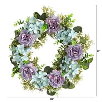 Почти естествен 22 синя хортензия и лилава роза изкуствен венец
