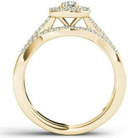 Карат Т. в. диамантен кръстосан джолан единичен ореол 10кт жълт златен годежен пръстен комплект